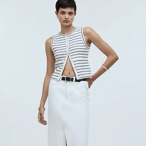 Madewell Split Crewneck Cardigan Tank Womens M Stripe Layering Versitile Classic